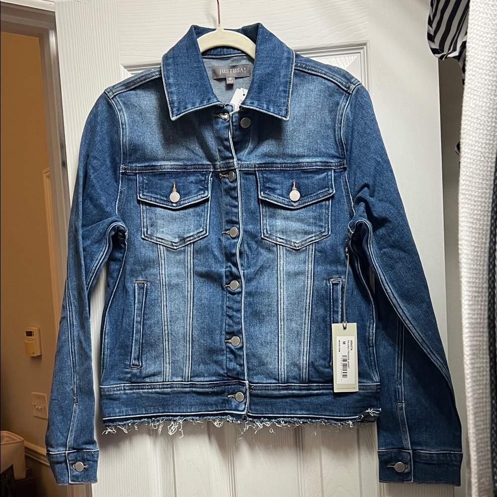 Just USA Blue Jean Jacket with Frayed Hem